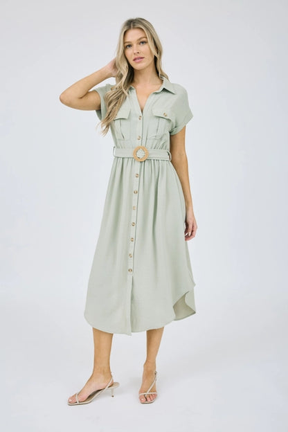 Tasha Olive Midi Belt Dress