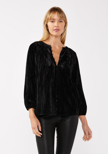 LS Black Velvet Blouse