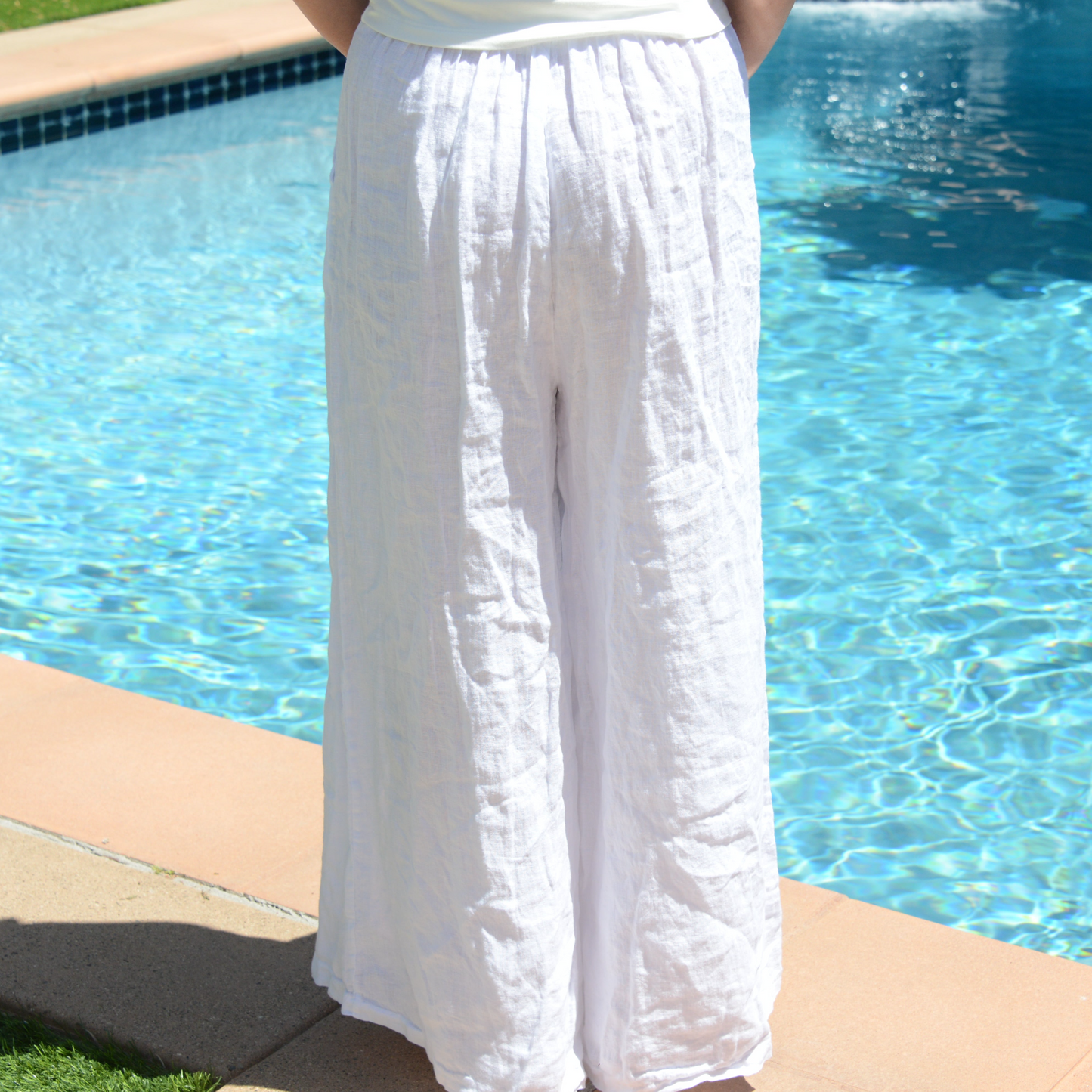 ITALY 100% Linen Button Pants (White)