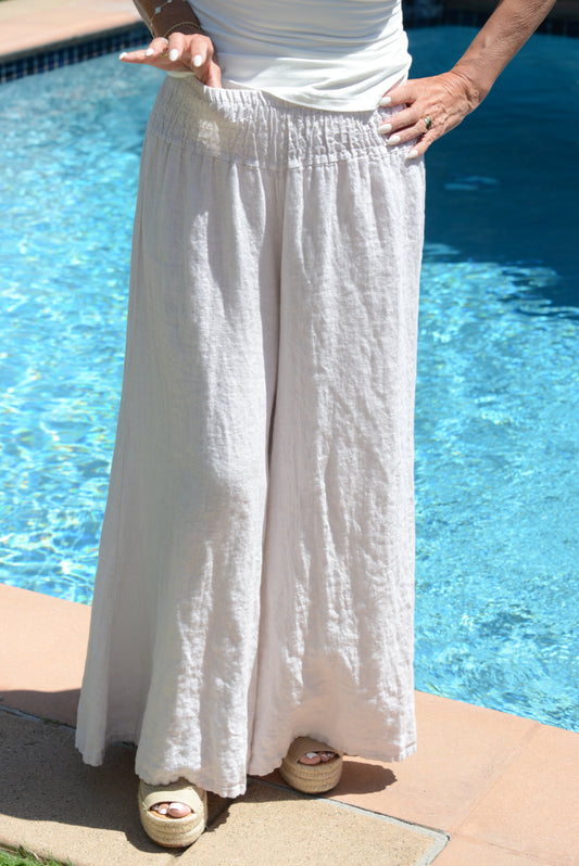 ITALY 100% Linen Pants (White)