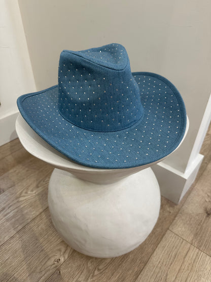 Kacey Light Denim Rhinestone Cowgirl Hat