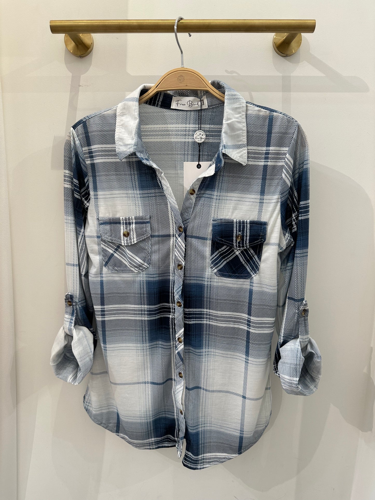 Free Bird Navy/White Plaid Shirt