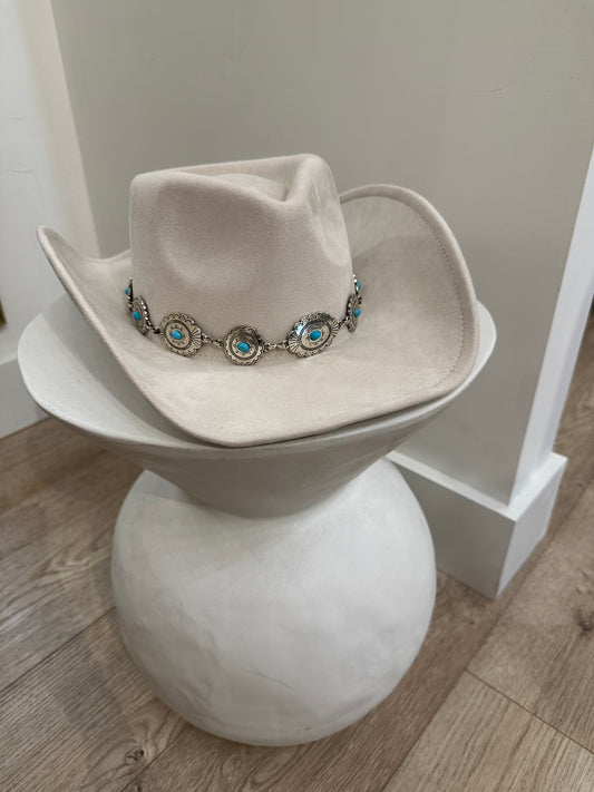 Creme Turquoise Embellished Hat