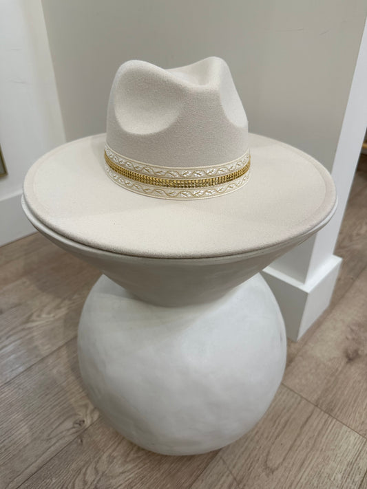 Candice Creme Gold Embellishment Hat