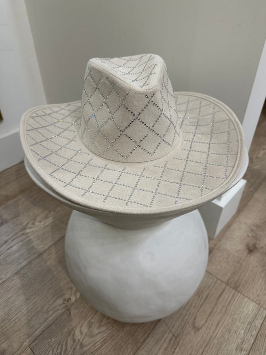 Beige Sided Rhinestone Cowgirl Hat