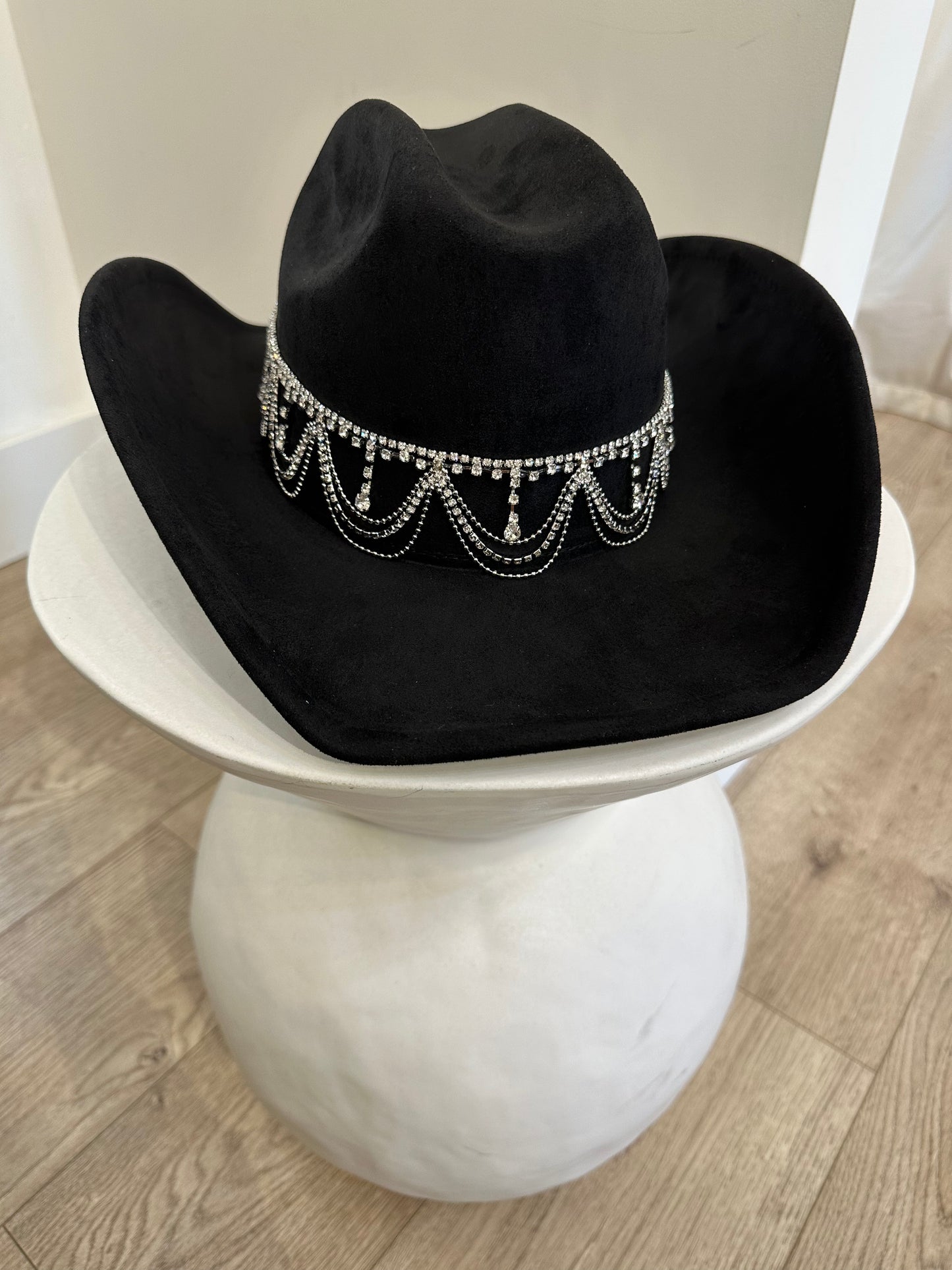 Janice Black Rhinestone Crown Hat