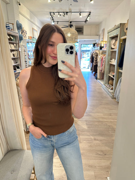 Brown Sleeveless Knit Top