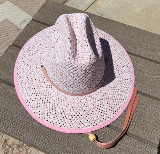Pink Weave Fedora Wide Brim Hat