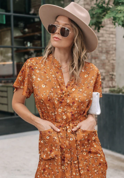 Lovestitch Nancy Floral Midi Dress in Honey