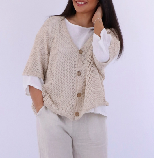 ITALY Button Knit Cardigan (Creme)