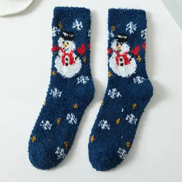 Snowman Blue Fuzzy Socks