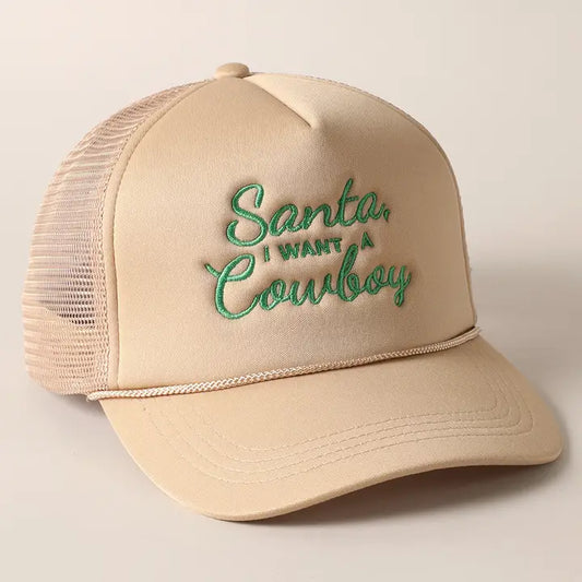 'Santa Cowboy' Trucker Hat in Taupe