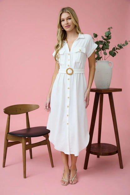 Tasha Creme Midi Belt Dress