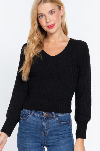 Black V-Neck Crop Sweater