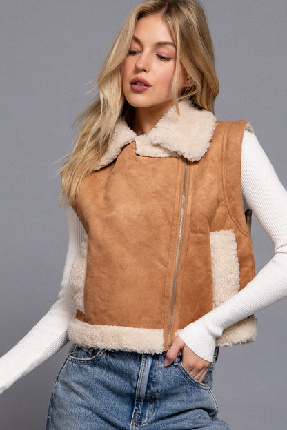 Yellowstone Camel Faux Suede Fur Vest