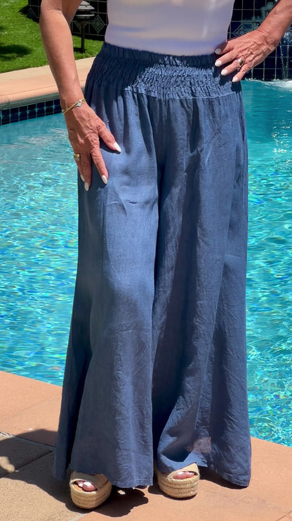 ITALY 100% Linen Pants (Blue)